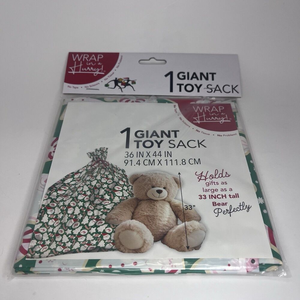 Wrap in a Hurry Giant Toy Sack 36” x 44” Christmas Holiday Gift Bag Santa - NEW